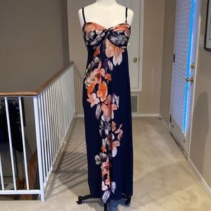 Tommy Bahama Navy Blue with Orange Flowers Column Dress